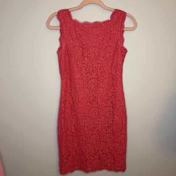 Adrianna Papell Coral Lace Cocktail Dress Wedding Guest Formal Sheath Size 2 - Picture 2 of 14